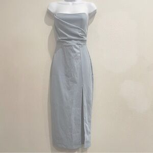 NWT Windsor Baby Blue Strapless Ruched‎ Sheath Midi Dress with Slit